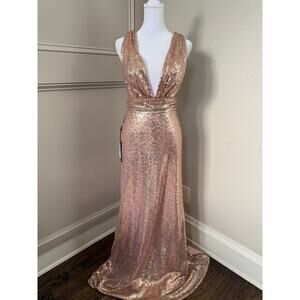 NWT Ever Pretty Rose Gold Sequin Formal Dress Size 4 Plunge V-Neck Gown